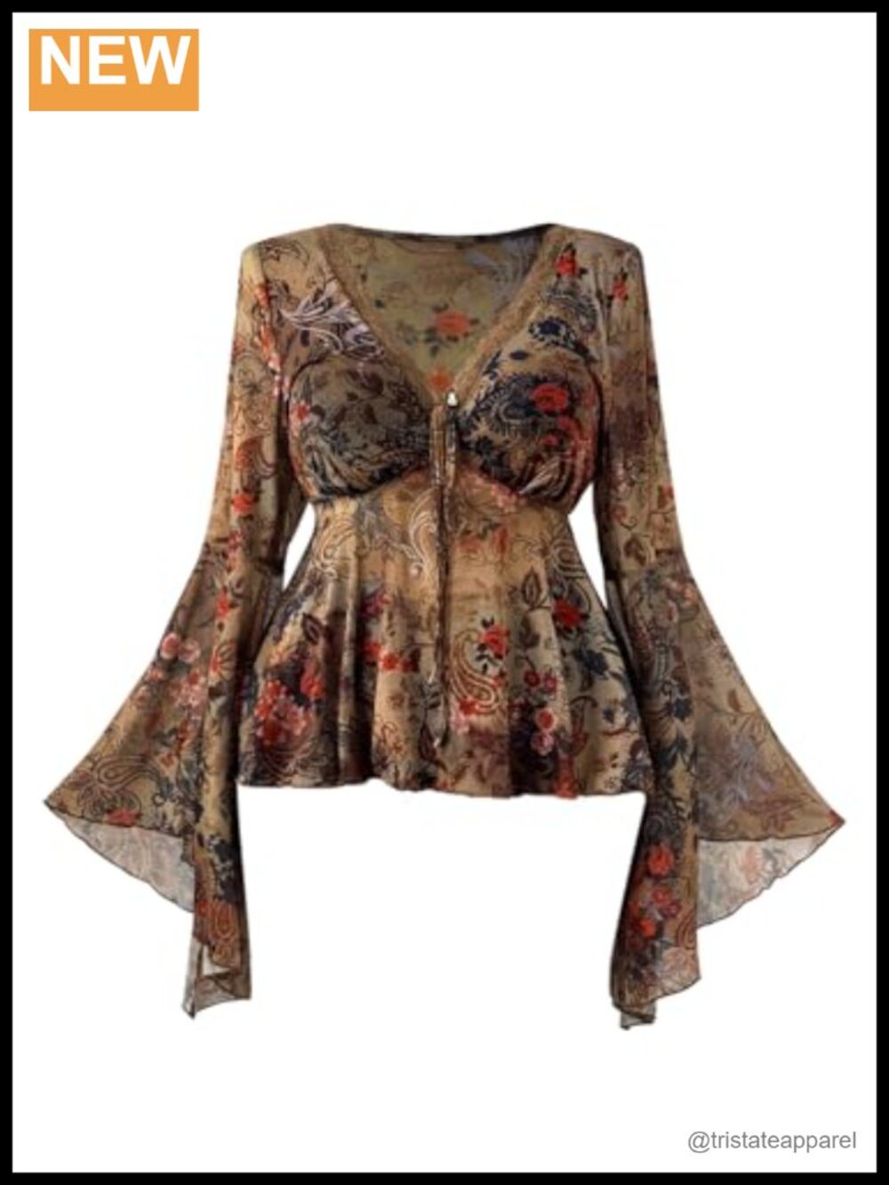 Plus Size Boho Peplum Blouse Floral Bell Sleeve V-Neck Ruffle Top